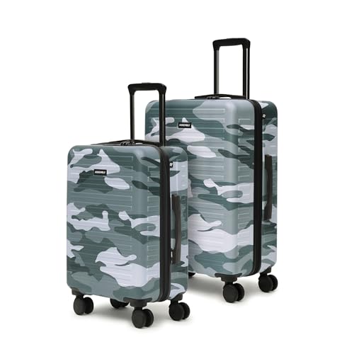 Image of Assembly Stark Hard Luggage Set of 2 Trolley Bags (20 + 24 Inch), Unbreakable Polycarbonate Camo Print Luggage Set, TSA Lock, Silent 8 Spinner Wheels, Hard Shell Suitcase Set Green