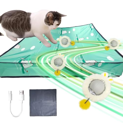 ZVGV 2 in 1 Interactive Cat Toys for Indoor, Toy Fast Rolling Ball in Play Mat,Kitten Automatic Toy Motion Activate,Rechargeable Kitten Toys Ball(Green)