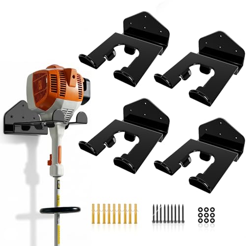 Housolution Soporte Para Recortadoras de 8'' Con Recubrimiento de Goma, [4 Pack] Colgador Resistente para Desmalezar, Gancho Organizador Para Recortadora, Cortasetos, Soplador De Hojas y Motosierra