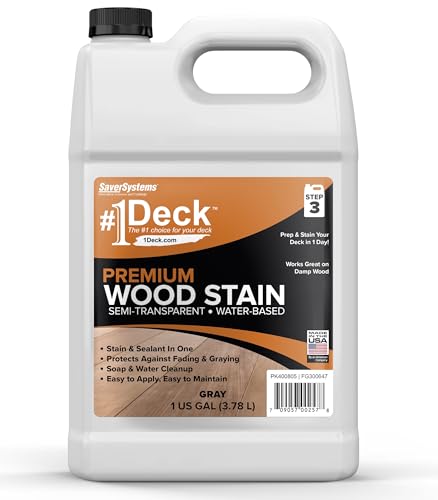 #1 Deck Premium Semi-Transparent Wood Stain for Decks, Fences, Siding (Gray, 1 Gallon)