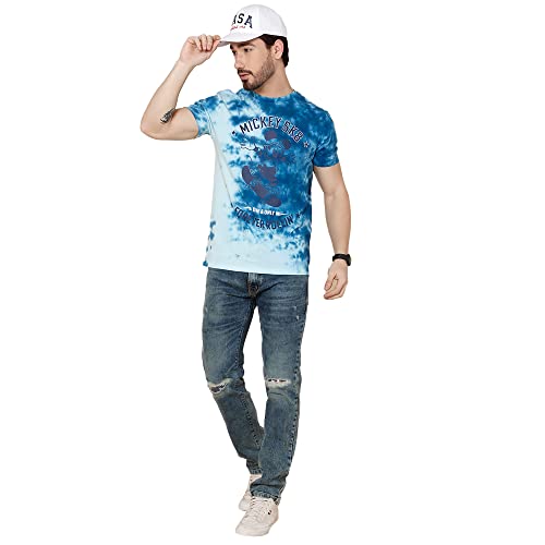 Image of Free Authority Mickey & Friends Printed Regular Fit Blue Cotton Men's T-Shirt