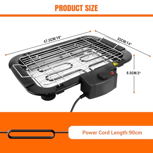 1500W Electric BBQ Grill Indoor/Outdoor with Stand, Smokeless, Non-Stick, 5-Level Temperature Control, Compact Tabletop Electric Barbecue Grill with Removable Drip Tray for 2 to 4 People BBQ Party - Image 7