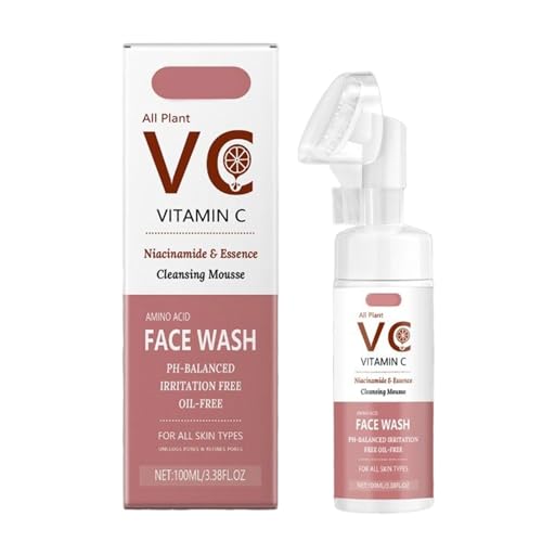 Limpiador Facial Con Vitamina C, Facial Foam Cleanser, Antioxidante, Desmaquillante, Hidratante. Espuma Limpiadora Facial Con Cepillo Tonifica y Limpia La Piel, Apto para Todo Tipo de Pieles