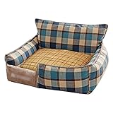 QIooQsaQ Hundebett, Hundesofa mit Grasmatte, waschbares Hundebett, Hundebett mit Seiten, Hundesofas (Farbe: blau kariert, Größe: 35 x 45 cm)