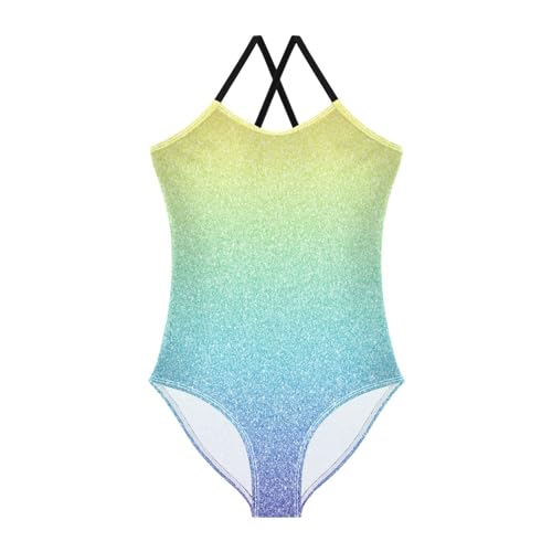 Glitter Girls One Piece Swimsuits Blue Yellow Gradient Sport Halter Swimwear Beach Bathing Suit 5-6T