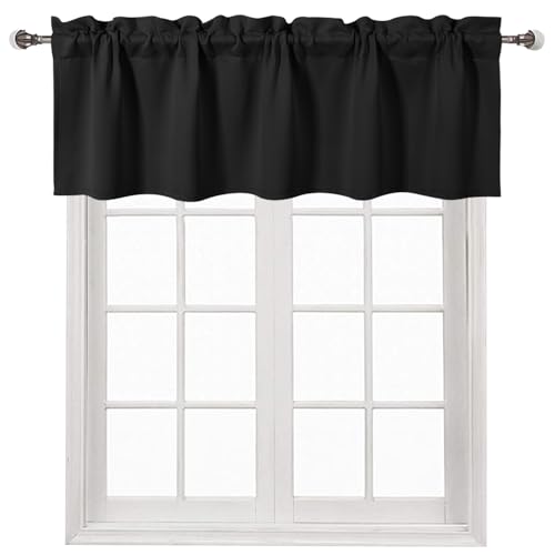 DWCN Black Rod Pocket Valance for Windows 60 x 18 Inch, 1 Panel