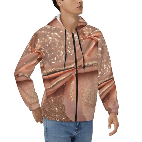 Sweat à capuche homme or rose contre le froid avec fermeture éclair et cordon ajustable