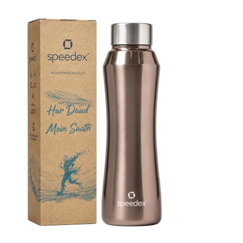 Image of Speedex Stainless Steel Water Bottle 1 Ltr, Leak Proof Screw Cap, BIS Approved 1000 ml Metal Bottle For Daily, Office, School, Gym, Travel Use for Men, Women, Kids, Adults, Copper Gold, Set of 1