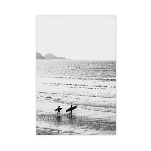 Toile Surfer noir et blanc décoration murale salon chambre 61x91