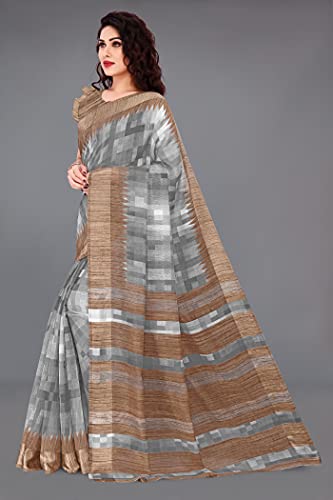 Image of SOURBH Cotton Blend Texture Printed Womens Saree New with Blouse Piece