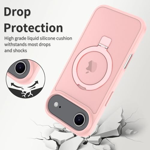 Image of Magnetic for iPhone 17 Air Case, 6.5 inch, Compatible with MagSafe, Rugged Kickstand, Not-Yellowing Military-Grade Protection, Matte Pink