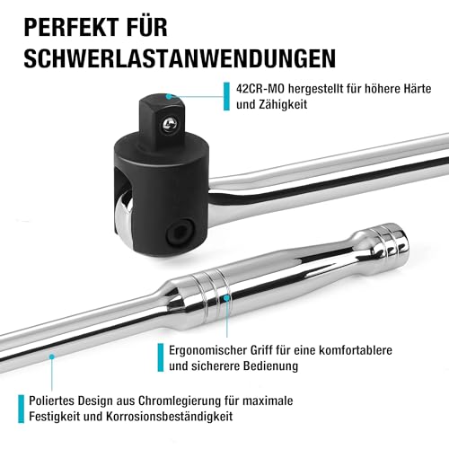 DURATECH 1/2" Gelenkgriff, 1/2 Zoll 600 mm, Maximales Drehmoment 780 N·m, mit Flexiblem Kopf, Federbelastete Kugelkonstruktion… – Ansicht 5