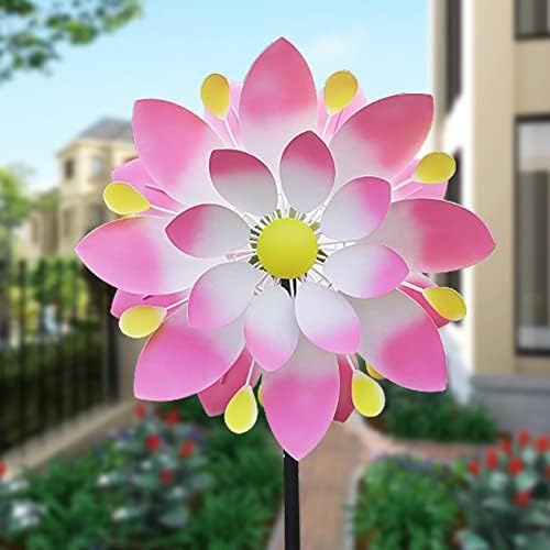 Hourseat Lotus Flower Wind Spinner Large Outdoor Metal,Two-Way Wind Sculpture, 360 Degrees Swivel Kinetic Windmill Yard Art Decor for Patio, Lawn & Garden 73.5 * 19 Inches