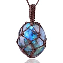 1pc Natural Labradorite Healing Crystal Stone Dragons Heart Necklace Hand Woven Black Braid Moonstone Pendant Energy Balancing Necklace Gift in Festivals