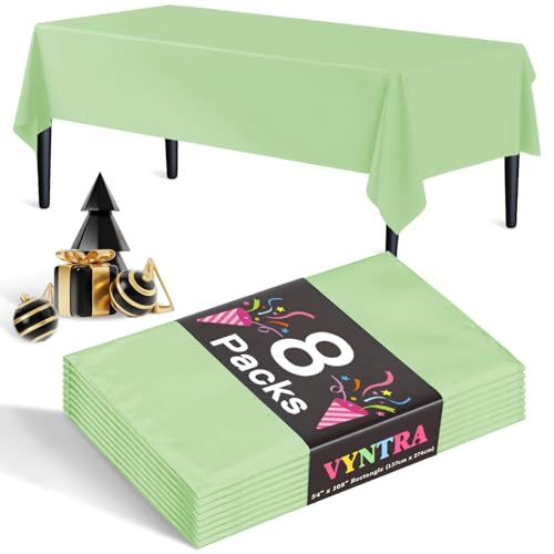 Vyntra 8 Pack Sage Green Plastic Tablecloths Disposable Party Table Covers for Thanksgiving Christmas Fall Weddings & Birthdays