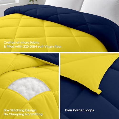 Image of AYKA Reversible Comforter 220 GSM Microfiber Reversible AC Comforter /Blanket for Winter /Quilt /Duvets for King Size Double Bed Comforter (90 * 100, Yellow & Navyblue)| TC - 220