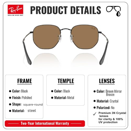 Image of Ray-Ban RB3548N HEXAGONAL FLAT LENSES Square-Round Shape Sunglasses for Men & Women with Official Eyewear Kit