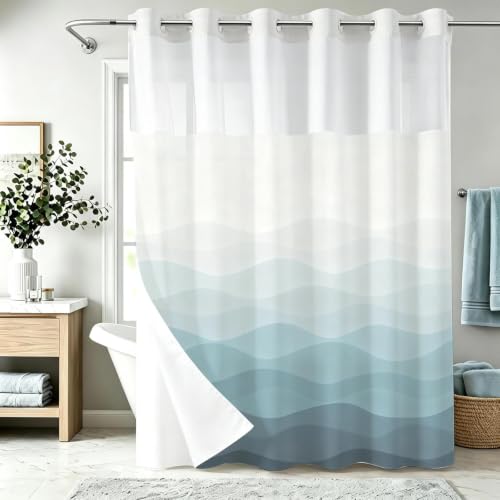 Modern Luxury Striped No Hook Shower Curtain Ocean Abstract Aesthetic