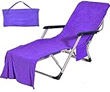 VOCOOL Double Layer Chaise Lounge Pool Chair Cover Beach Towel Fitted Elastic Pocket Won't Slide 85" L x 30" W-Purple
