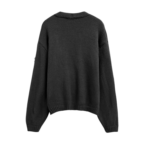 CHICWISH Women's Black Purple Halloween Ghost Patch Open Front Cardigan Sweaters V Neck Casual Button Down Knit Coats3