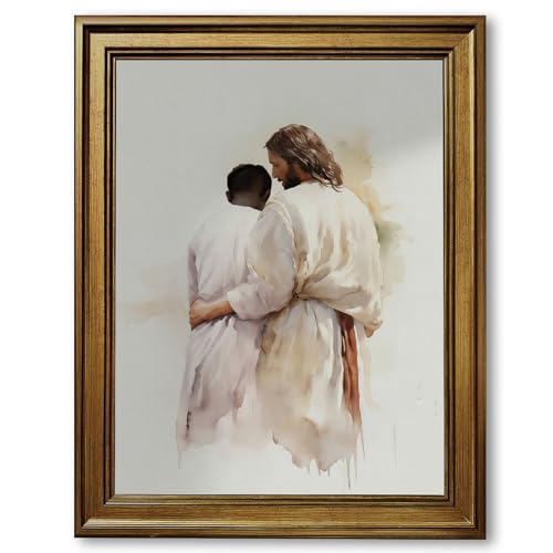 Framed Black Man Wall Art Jesus Embracing Child Poster Canvas