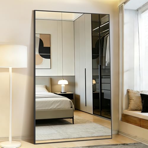 Mirrorons 72"x44" Oversized Black Full Length Mirror, Floor Standing or
