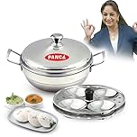 PANCA Stainless Steel Multi Purpose Kadai with Steel Lid, idli Maker 2 Plates 8 Cavity Idli Cooker