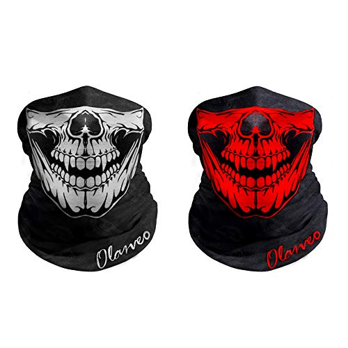Breathable Seamless Tube Skull Face Mask Half Dust-Proof Windproof Motorcycle Bicycle Bike Face Mask for Hiking Camping Climbing Fishing Hunting Motorcycling Headband Scarf (Black red Adult)