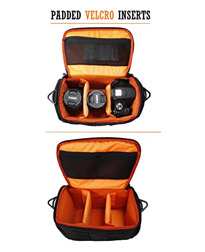 Image of Polyester Camera Bag - DSLR Case with Adjustable Shoulder Strap & Rain Cover - for Nikon, Canon, Sony and All DSLR Cameras - Water Resistant - Anti Shock (WF-12-ORANGE-INTERIOR)