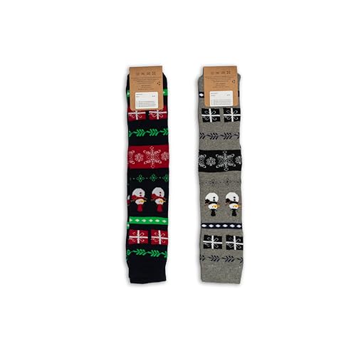 Image of RAFRAY Women's Christmas Socks - Cozy Calf-Length Winter Socks with Snowman & Reindeer - Gift Box - 2 Pairs - Size 5-9.5