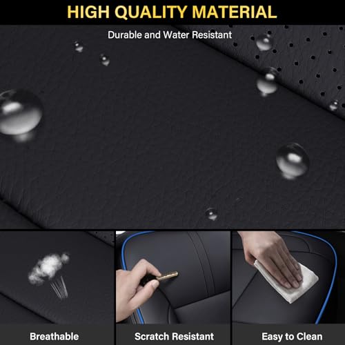 Image of Coverado Chevy Silverado Seat Covers Full Set, Faux Leather Car Seat Covers Fit for 2014-2018 1500, 2015-2019 2500HD 3500HD Chevy Silverado GMC Sierra Crew Double Extended Cab(Blueline)