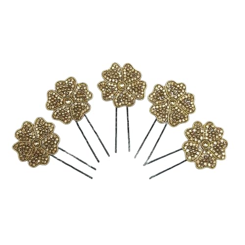 Decorative Floral Hair Brooch Set – Gold Tone Hair Accessories-image-28
