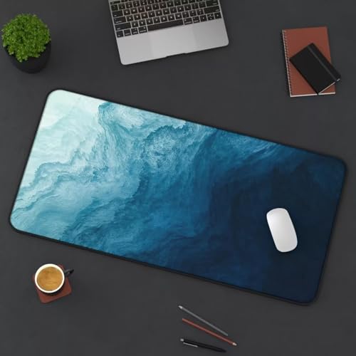 Tapis de Souris Gaming XXL 120x60x0.2 cm Grand Tapis de Souris,avec Bords Cousus Base en Caoutchouc Antidérapant,Surface Spéciale Améliore Précision pour Maison,Bureau,Gamer (Vagues de l'océan Bleu)