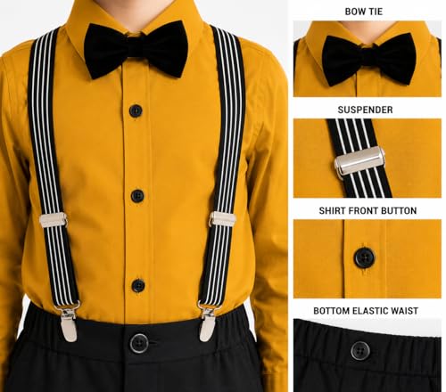 Image of SAGAR IMPEX Boys Cotton Blend Solid Full Sleeves Shirt and Pant Set with Suspender and Bow Tie | Clothing Set for Boys