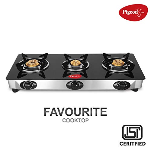 Image of Pigeon by Stovekraft Favourite Outer Lid Non Induction Aluminium Pressure Cooker, 3 litres, Silver & Favourite 3 Burner Line Cook Top Stove, Black Combo