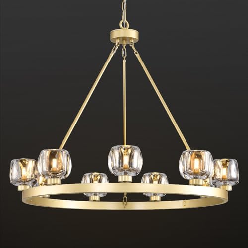 Gold Wagon Wheel Chandelier, 36 Inch Brass Chandeliers with Uniqu...