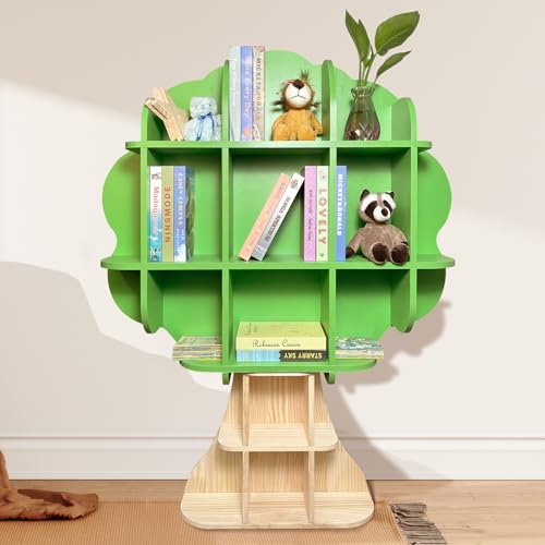 Image of EXPERLAM Kids Bookshelf - Wooden Kids Bookcase, Tree Bookshelf for Children and Toddlers, Green Book Shelf for Kids Rooms, Playroom, Bedroom