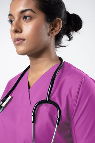 Image of UNIFORM CRAFT Women's 4 Pocket Scrub Suit Set | Medical Uniform | Cross V-Neck Poly Cotton | Short Sleeve Hospital Wear | Ideal for Doctors & Nurses (Lilac, 3XL)