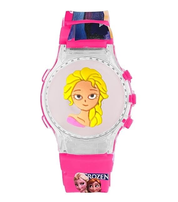 Inha Digital Dial Glowing Light Cartoon Rotating Cap Cartoon Printed Strap Colorful Kids Watch for Girls & Boys (Frozen) (B0CR91G96P) Amazon Price History, Amazon Price Tracker