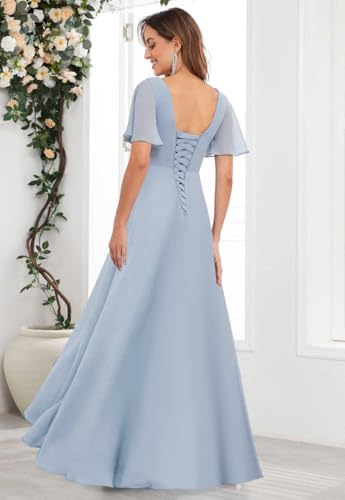 Tea Length Chiffon Mother of The Bride Dresses V Neck Ruffles Beaded A Line Formal Wedding Guest Dress2