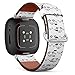 CJBROES Replacement Leather Watch Band, Compatible with Fitbit Versa 3 and Fitbit Sense of Wristband Bracelet Accessory - Cute Cartoon White Cars