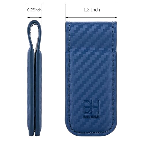 Image of GH GOLD HORSE Slim Magnetic Money Clip Genuine Leather Business Card Holder for Men (Blue)