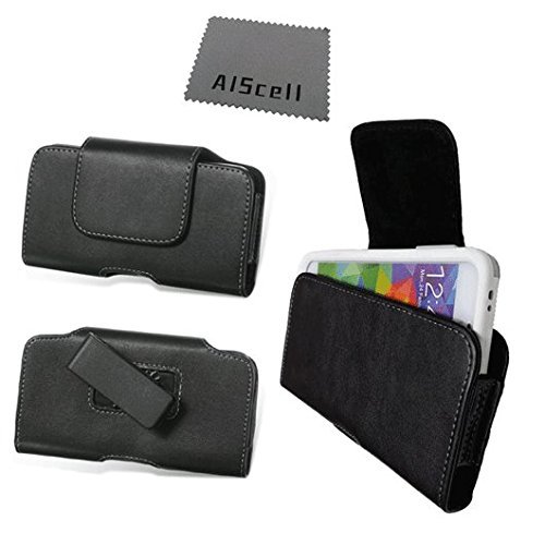 WorldCare® All_instore SidewaysBlac KLeather Case Pouch with Swivel Belt Clip Holster + Cleaning Cloth HTC One M8 with Dot View Case Cover (by All Instore)