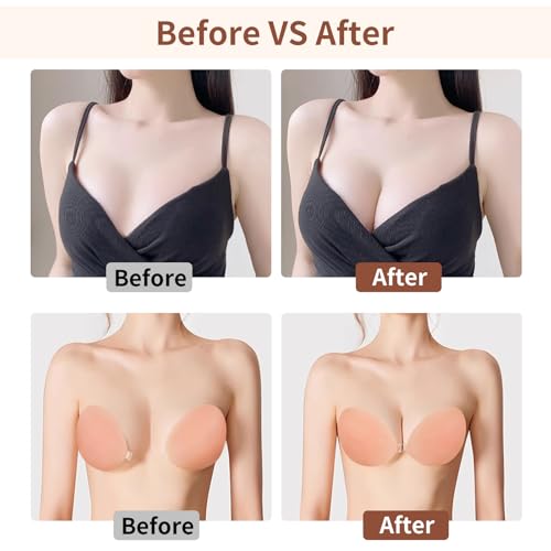 Adhesive Bra for Women Sticky Silicone Invisible Push up Bra,4 Pairs Adhesive Bras & 4 Pairs Nipple Covers 7