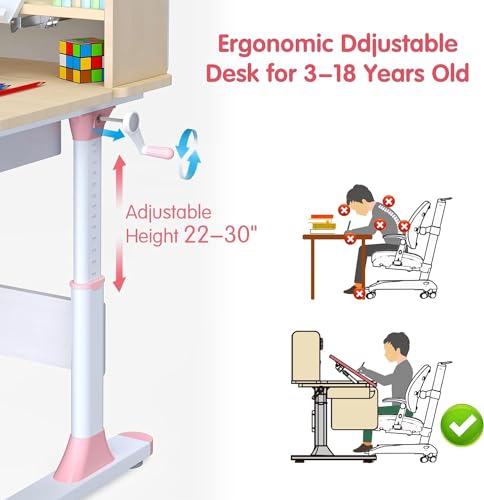 image for FCD Wood Adjustable Height Kids Study Desk with Chair, Reading Homewor