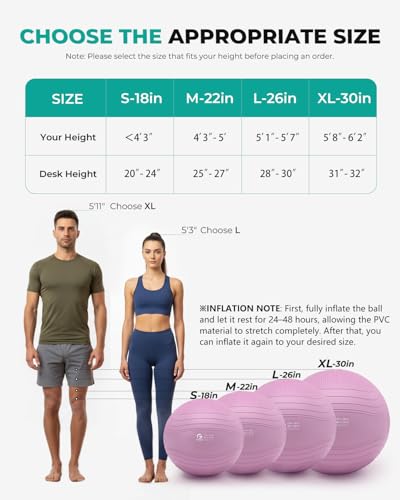 Image of Gruper Yoga Ball, Extra Thick Exercise Ball for Workout Pregnancy Stability - 4 Sizes Anti Burst Balance Ball for Yoga, Pilates, Fitness, Birthing, Physical Therapy - Includes Pump