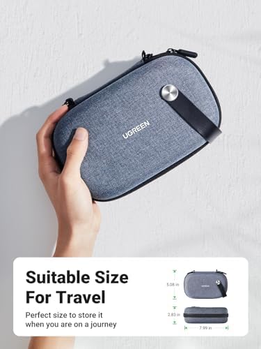 UGREEN Travel Case Gadget Bag, Portable Electronics Accessories Organiser, Cable Tidy Storage Box Pouch, with Double Layer, Zipper, Snap Hook, Carrying Strap, Small, Grey 1