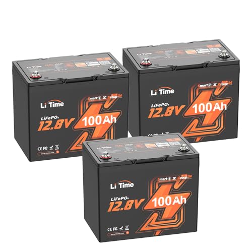 Image of LiTime 12V 100Ah Trolling Motors Lithium Battery, Group 24 Bluetooth LiFePO4 Battery, Up to 15000 Deep Cycles, Low-Temp Protection, Mini Size for RV, Camper, Trailer, Van, Truck, Marine (3-Pack)
