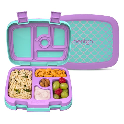 Image of Bentgo Kids Prints Leak-Proof, 5-Compartment Bento-Style Kids Lunch Box - Ideal Portion Sizes for Ages 3-7, Durable, Drop-Proof, Dishwasher Safe, & PFAS & BPA-Free Materials (Mermaid Scales)