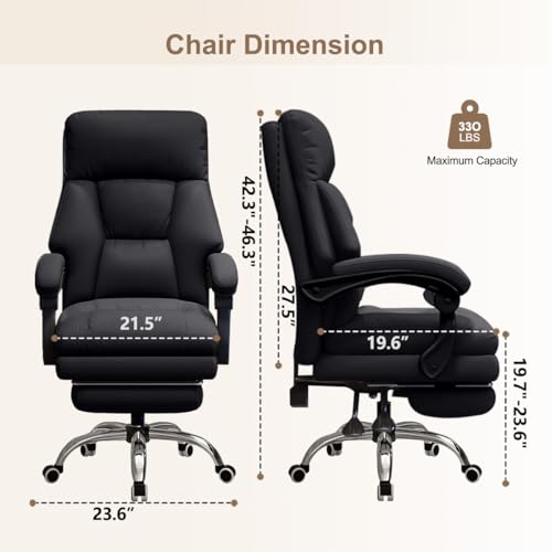 Image of Office Chair with Retractable Footrest Comfortable Executive Desk Chair, Heavy-Duty Ergonomic Leather Chair, Adjustable Height Computer Gaming Chairs for Home Office